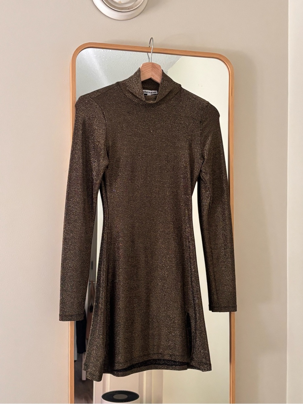 Reformation Metallic Bronze Mock Neck Mini Dress